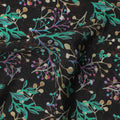 Black Multicolor Leaf Botanical Print Premium Silk Crepe Fabric, 110 Cms, India-D26873