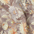 Taupe Beige Floral Botanical Print Premium Silk Crepe Fabric, 110 Cms, India-D26871