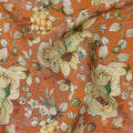 Rust Orange Floral Botanical Print Premium Silk Crepe Fabric, 110 Cms, India-D26872