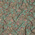 Grey Teal Floral Botanical Print Premium Silk Crepe Fabric, 110 Cms, India-D26876