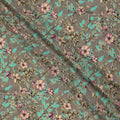 Grey Teal Floral Botanical Print Premium Silk Crepe Fabric, 110 Cms, India-D26876