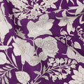 Royal Purple White Floral Line Art Print Premium Silk Crepe Fabric, 110 Cms, India-D26881