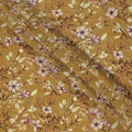 Mustard Yellow Floral Botanical Print Premium Silk Crepe Fabric, 110 Cms, India-D26866