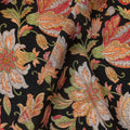Black Multicolor Intricate Floral Allover Print Premium Silk Crepe Fabric, 110 Cms, India-D26886