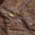 Mocha Brown Floral Patterned Silk Chiffon Fabric with Metallic Lurex, 110 Cms Width, Made in South Korea-D26354