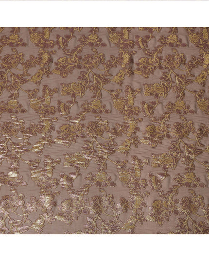 Mocha Brown Floral Patterned Silk Chiffon Fabric with Metallic Lurex, 110 Cms Width, Made in South Korea-D26354