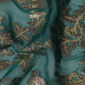 Teal Green Floral Patterned Silk Chiffon Fabric with Metallic Lurex, 110 Cms Width, Made in South Korea-D26350