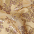 Champagne Beige Floral Patterned Silk Chiffon Fabric with Metallic Lurex, 110 Cms Width, Made in South Korea-D26353