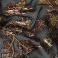 Charcoal Grey Floral Patterned Silk Chiffon Fabric with Metallic Lurex, 110 Cms Width, Made in South Korea-D26355