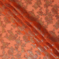 Tangerine Orange Floral Patterned Silk Chiffon Fabric with Metallic Lurex, 110 Cms Width, Made in South Korea-D26348