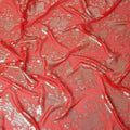 Coral Red Floral Patterned Silk Chiffon Fabric with Metallic Lurex, 110 Cms Width, Made in South Korea-D26352