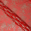 Coral Red Floral Patterned Silk Chiffon Fabric with Metallic Lurex, 110 Cms Width, Made in South Korea-D26352