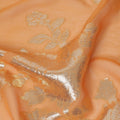 Peach Gold Floral Patterned Silk Chiffon Fabric with Metallic Lurex, 110 Cms Width, Made in South Korea-D26349