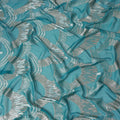 Turquoise Blue Geometric Patterned Silk Chiffon Fabric with Metallic Lurex, 140 Cms Width, Made in South Korea-D26347