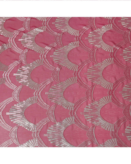 Rose Pink Geometric Patterned Silk Chiffon Fabric with Metallic Lurex, 140 Cms Width, Made in South Korea-D26345