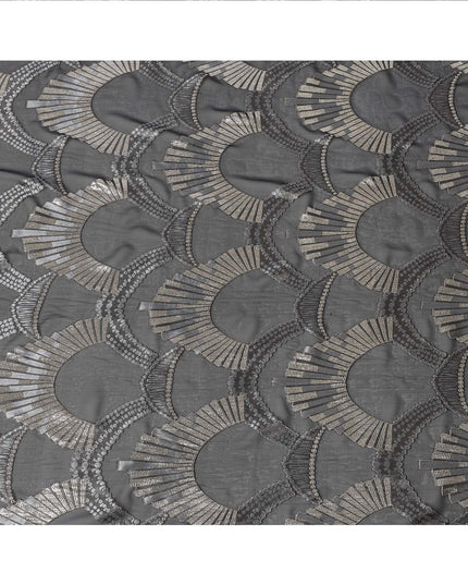 Black Geometric Patterned Silk Chiffon Fabric with Metallic Lurex, 140 Cms Width, Made in South Korea-D26346