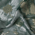 Sage Green Floral Patterned Silk Chiffon Fabric with Metallic Lurex, 140 Cms Width, Made in South Korea-D26344