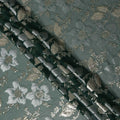 Sage Green Floral Patterned Silk Chiffon Fabric with Metallic Lurex, 140 Cms Width, Made in South Korea-D26344