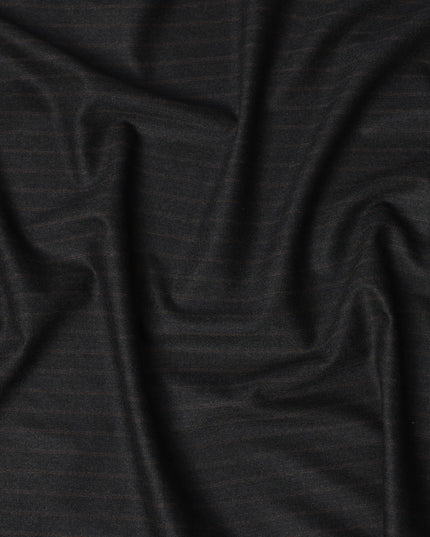 Charcoal Black Pinstripe Premium Super 140’s Italian All Wool Suiting Fabric by CARLO BARBERA, Width 150 Cms, 3.750 Mtrs, Made in Italy-D26561