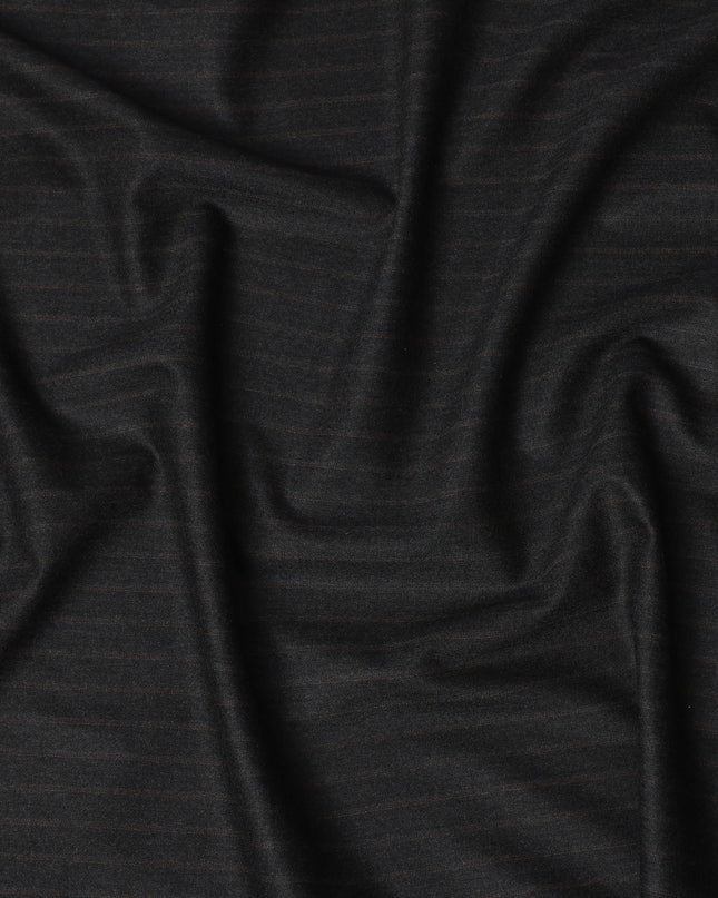 Charcoal Black Pinstripe Premium Super 140’s Italian All Wool Suiting Fabric by CARLO BARBERA, Width 150 Cms, 3.750 Mtrs, Made in Italy-D26561