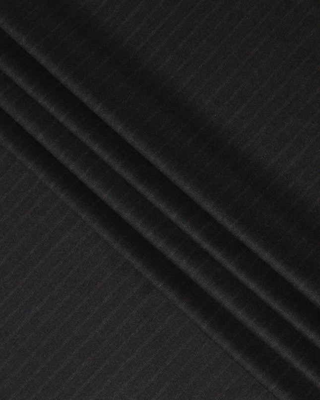 Charcoal Black Pinstripe Premium Super 140’s Italian All Wool Suiting Fabric by CARLO BARBERA, Width 150 Cms, 3.750 Mtrs, Made in Italy-D26561