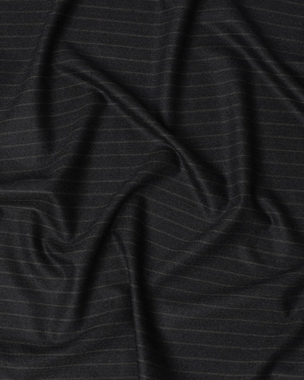 Charcoal Black Pinstripe Premium Super 140’s Italian All Wool Suiting Fabric by CARLO BARBERA, Width 150 Cms, 3.750 Mtrs, Made in Italy-D26562