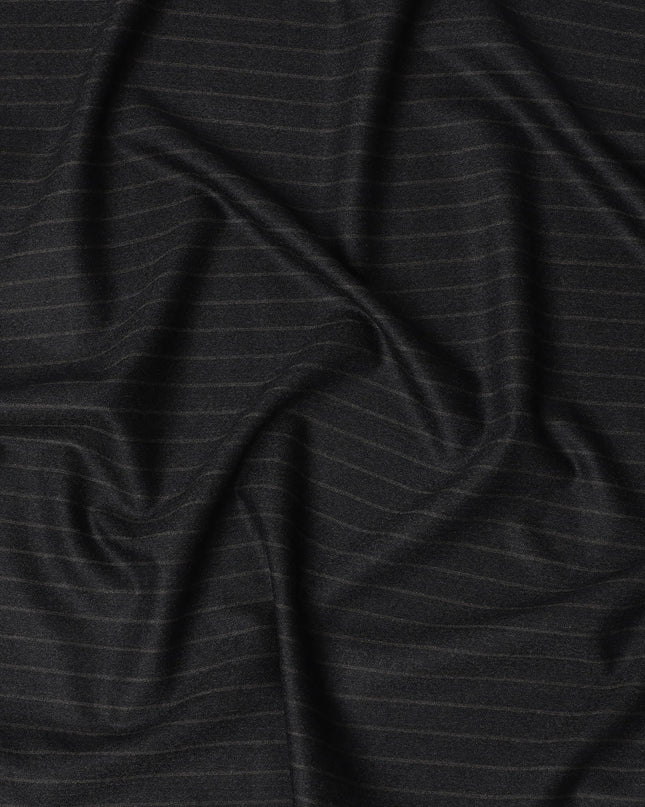 Charcoal Black Pinstripe Premium Super 140’s Italian All Wool Suiting Fabric by CARLO BARBERA, Width 150 Cms, 3.750 Mtrs, Made in Italy-D26562