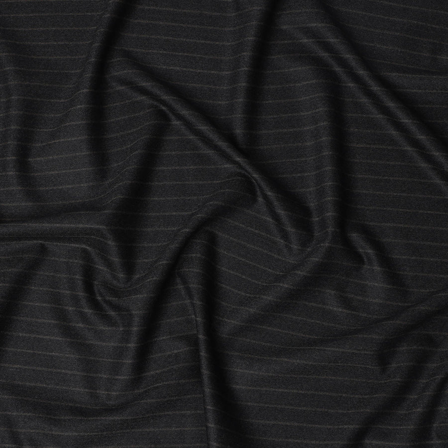 Charcoal Black Pinstripe Premium Super 140’s Italian All Wool Suiting Fabric by CARLO BARBERA, Width 150 Cms, 3.750 Mtrs, Made in Italy-D26562