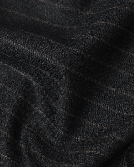 Charcoal Black Pinstripe Premium Super 140’s Italian All Wool Suiting Fabric by CARLO BARBERA, Width 150 Cms, 3.750 Mtrs, Made in Italy-D26562