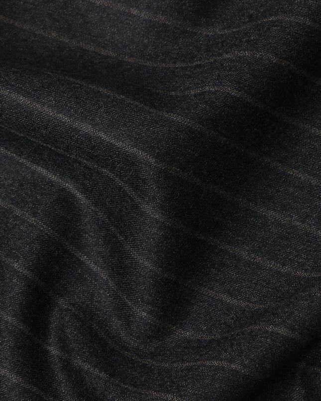 Charcoal Black Pinstripe Premium Super 140’s Italian All Wool Suiting Fabric by CARLO BARBERA, Width 150 Cms, 3.750 Mtrs, Made in Italy-D26562