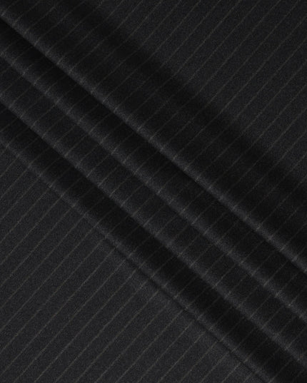 Charcoal Black Pinstripe Premium Super 140’s Italian All Wool Suiting Fabric by CARLO BARBERA, Width 150 Cms, 3.750 Mtrs, Made in Italy-D26562