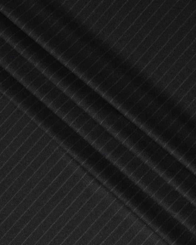 Charcoal Black Pinstripe Premium Super 140’s Italian All Wool Suiting Fabric by CARLO BARBERA, Width 150 Cms, 3.750 Mtrs, Made in Italy-D26562
