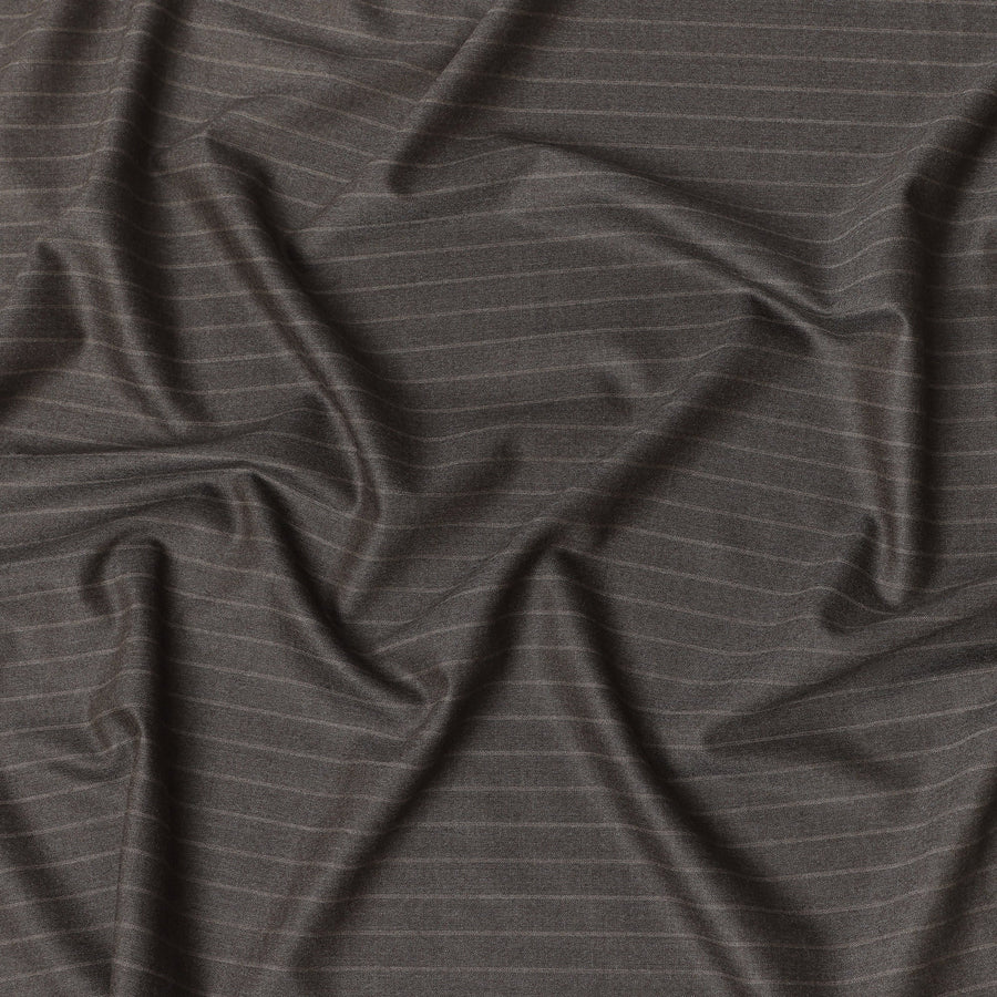 Ash Brown Pinstripe Premium Super 140’s Italian All Wool Suiting Fabric by CARLO BARBERA, Width 150 Cms, 3.750 Mtrs, Made in Italy-D26563