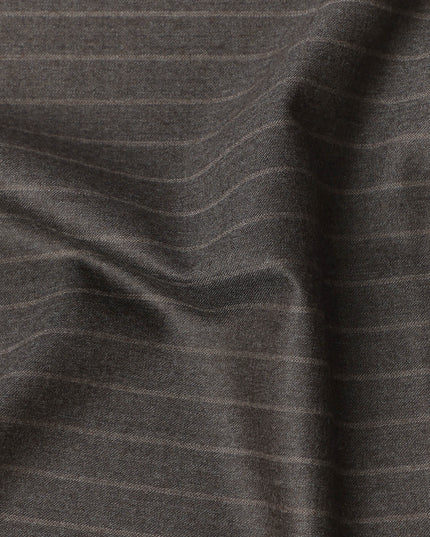 Ash Brown Pinstripe Premium Super 140’s Italian All Wool Suiting Fabric by CARLO BARBERA, Width 150 Cms, 3.750 Mtrs, Made in Italy-D26563