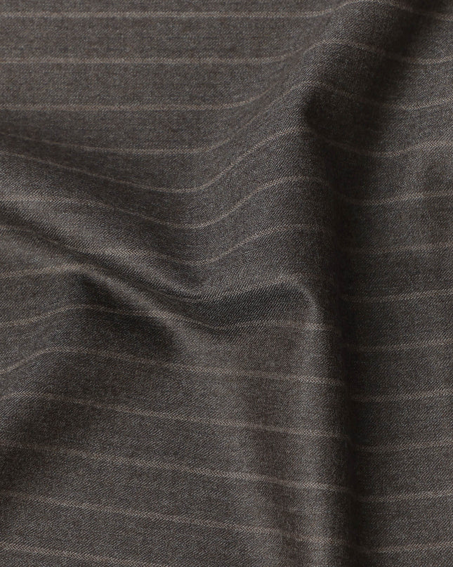 Ash Brown Pinstripe Premium Super 140’s Italian All Wool Suiting Fabric by CARLO BARBERA, Width 150 Cms, 3.750 Mtrs, Made in Italy-D26563