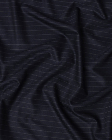 Navy Blue Pinstripe Premium Super 140’s Italian All Wool Suiting Fabric by CARLO BARBERA, Width 150 Cms, 3.750 Mtrs, Made in Italy-D26558