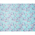 Aqua Blue Floral Printed Premium Pure Silk Satin Fabric with Pastel Blossom Design, 140 cms Width, Made in Italy-D26309