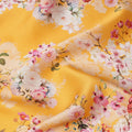 Golden Yellow Floral Printed Premium Pure Silk Satin Fabric with Pastel Blossom Design, 140 cms Width, Made in Italy-D26310