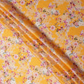 Golden Yellow Floral Printed Premium Pure Silk Satin Fabric with Pastel Blossom Design, 140 cms Width, Made in Italy-D26310