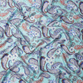 Aqua Blue Paisley and Floral Printed Premium Pure Silk Satin Fabric with Intricate Multicolor Design, 140 cms Width, Made in Italy-D26313