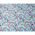 Aqua Blue Paisley and Floral Printed Premium Pure Silk Satin Fabric with Intricate Multicolor Design, 140 cms Width, Made in Italy-D26313
