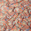 Peach Paisley and Floral Printed Premium Pure Silk Satin Fabric with Multicolor Ornate Design, 140 cms Width, Made in Italy-D26307