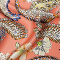 Peach Paisley and Floral Printed Premium Pure Silk Satin Fabric with Multicolor Ornate Design, 140 cms Width, Made in Italy-D26307