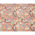 Peach Paisley and Floral Printed Premium Pure Silk Satin Fabric with Multicolor Ornate Design, 140 cms Width, Made in Italy-D26307