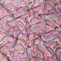Pink Paisley and Floral Printed Premium Pure Silk Satin Fabric with Multicolor Ornate Design, 140 cms Width, Made in Italy-D26306
