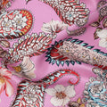 Pink Paisley and Floral Printed Premium Pure Silk Satin Fabric with Multicolor Ornate Design, 140 cms Width, Made in Italy-D26306