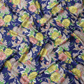 Navy Blue Floral and Paisley Printed Premium Pure Silk Satin Fabric with Ornate Multicolor Design, 140 cms Width, Made in Italy-D26312