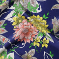 Navy Blue Floral and Paisley Printed Premium Pure Silk Satin Fabric with Ornate Multicolor Design, 140 cms Width, Made in Italy-D26312