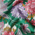 Emerald Green Floral and Paisley Printed Premium Pure Silk Satin Fabric with Multicolor Ornate Design, 140 cms Width, Made in Italy-D26314
