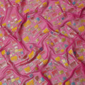 Hot Pink Multicolor Premium Pure Silk Chiffon Fabric with Metallic Hand Print in Geometric Design, 110 Cms, South Korea-D26910